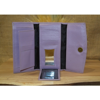 Portfel duży skórzany fioletowy z kwiatowym kolorowym haftem .